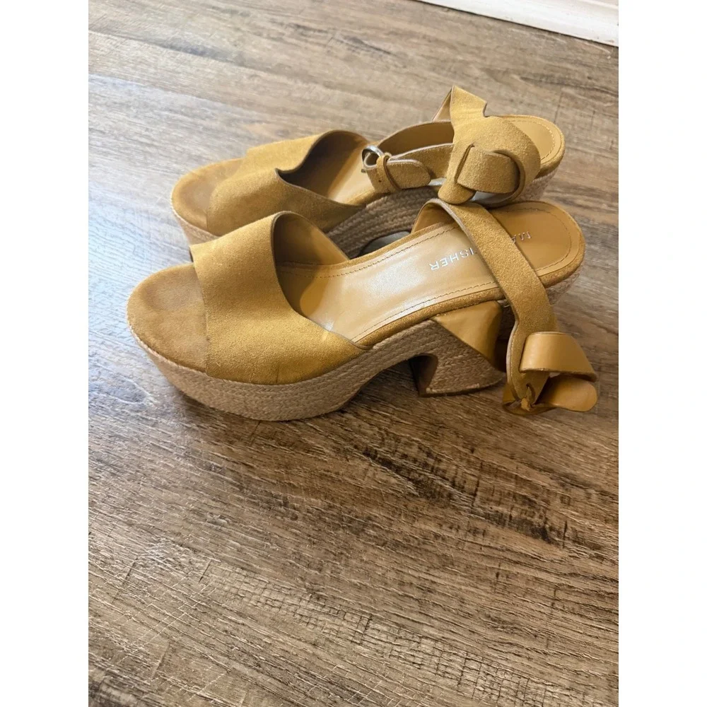 Marc Fisher Adalyn Espadrille Wedge Sandals Mustard Yellow Suede MFVOS2 Size 9M